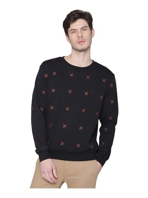 antony morato black cotton regular fit embroidered sweatshirt