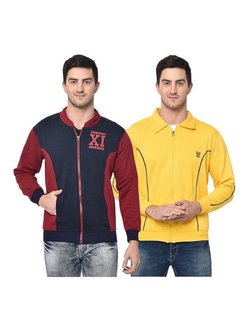 vimal jonney navy & yellow mandarin collar sweatshirt - pack of 2