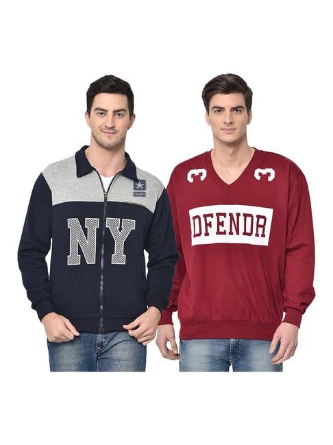 vimal jonney navy & red shirt collar sweatshirt - pack of 2