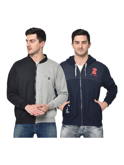 vimal jonney black & navy mandarin collar sweatshirt - pack of 2