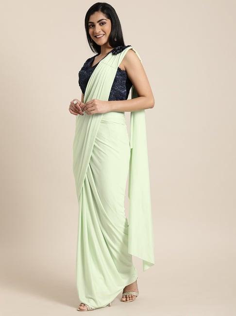 neeru's green solid ready to wear saree with blouse