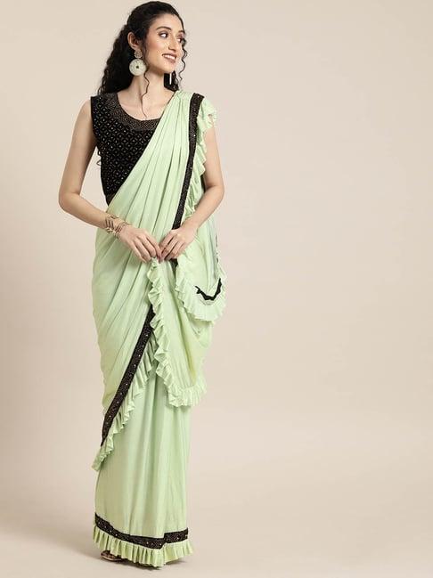 neeru's green solid ready to wear saree with blouse