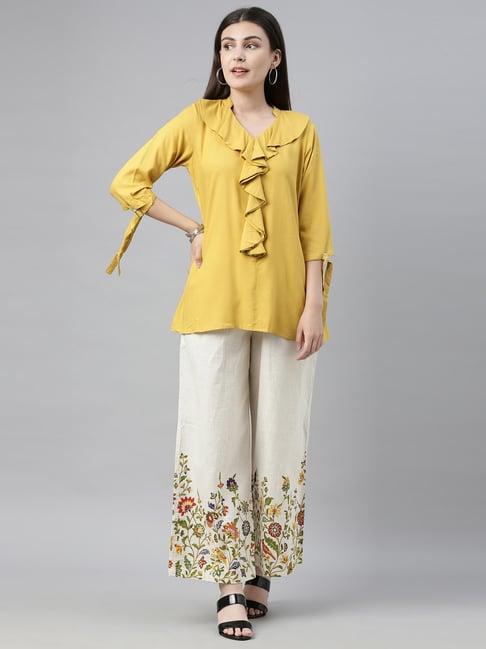 neeru's yellow & white tunic & palazzo set