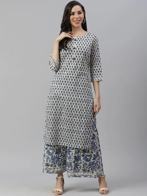 divena white cotton printed kurta