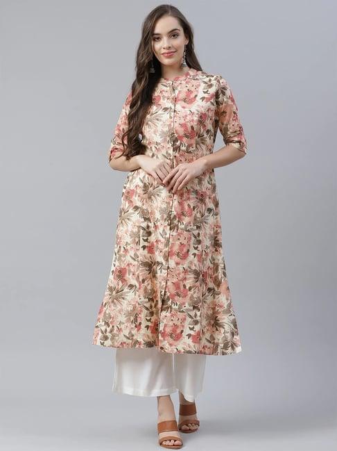 divena beige cotton printed straight kurta