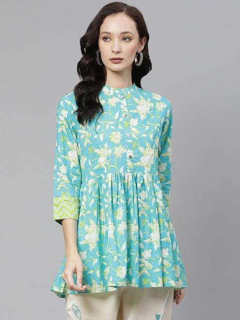 divena turquoise cotton printed tunic