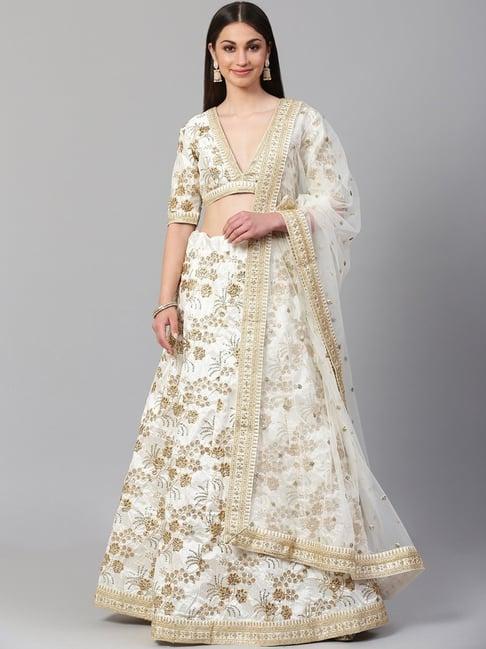 readiprint fashions off white embroidered semi-stitched lehenga choli with dupatta