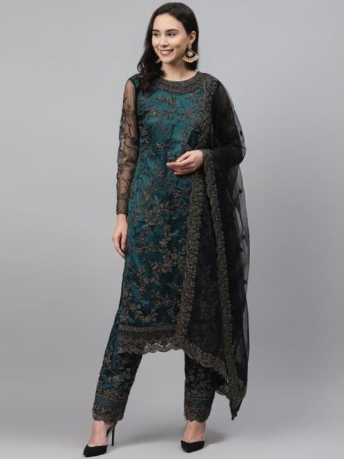 readiprint fashions black embroidered unstitched dress material with dupatta