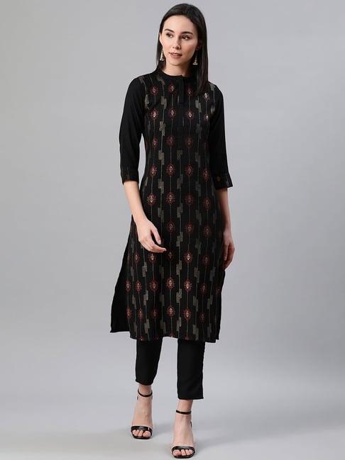 ziyaa black printed straight kurta