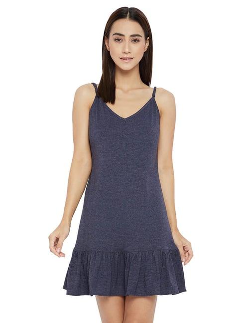 hypernation blue melange textured night dress