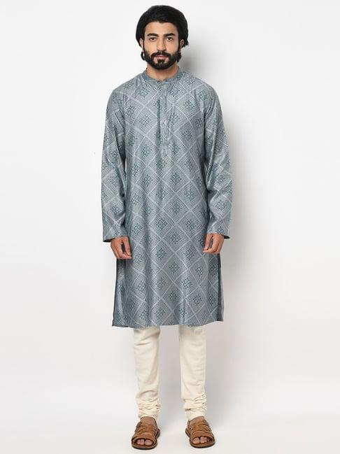 fabindia grey slim fit printed long kurta