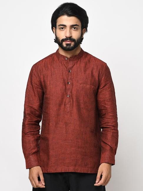 fabindia rust linen slim fit striped short kurta