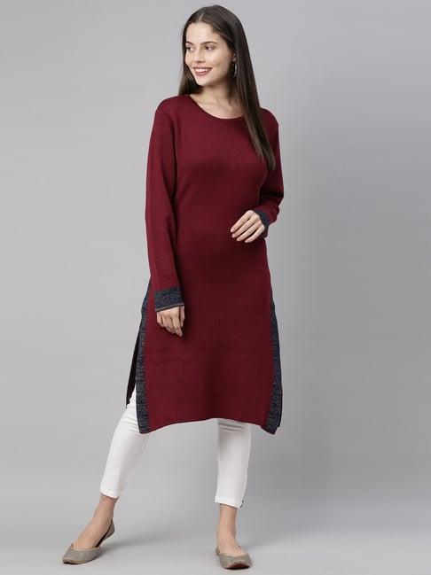 neeru's maroon straight kurta