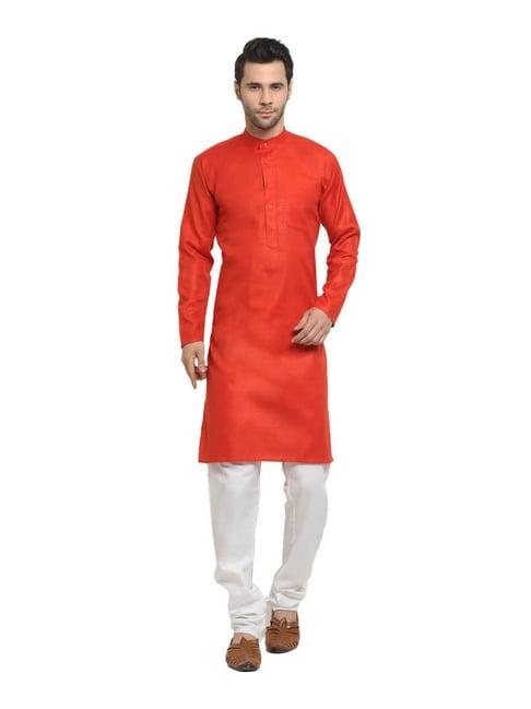 neudis red & white cotton kurta with churidar set