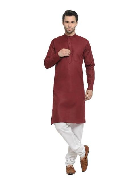 neudis wine & white cotton kurta with churidar set