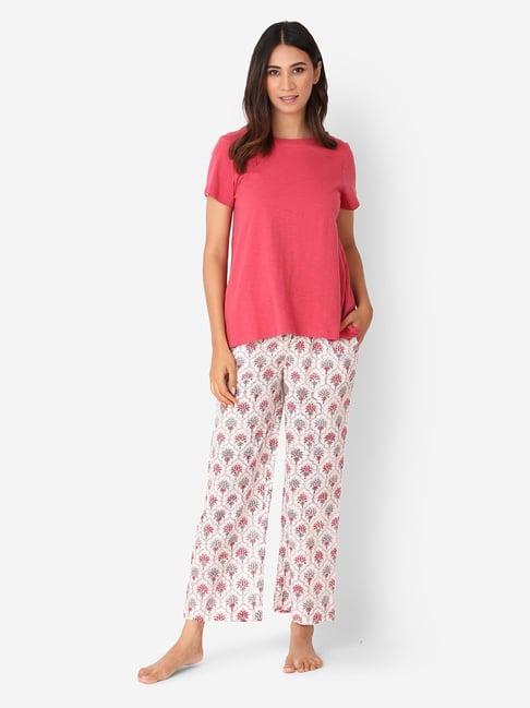 fabindia pink & white cotton top pyjama set