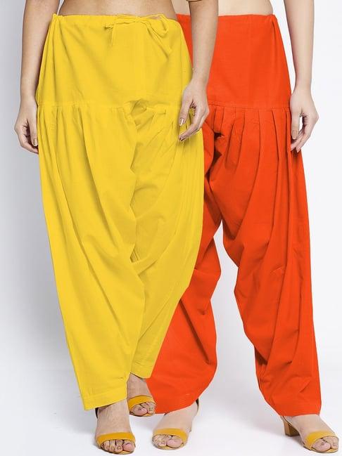 gracit yellow & orange loose fit cotton salwar pack of - 2