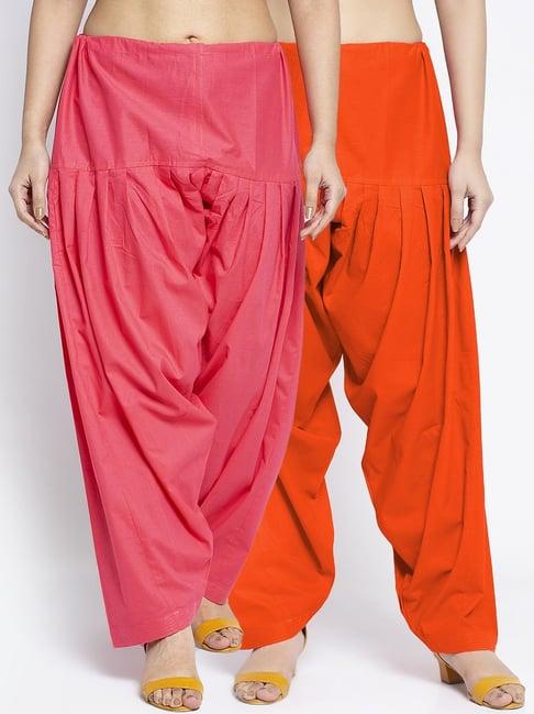 gracit orange & gajri loose fit cotton salwar pack of - 2