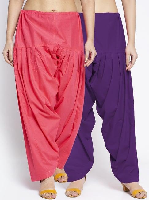 gracit gajri & purple loose fit cotton salwar pack of - 2