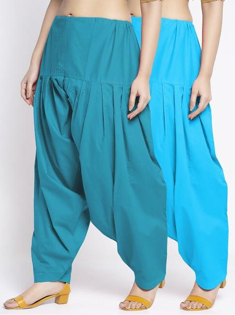 gracit sky blue & aqua loose fit cotton salwar pack of - 2