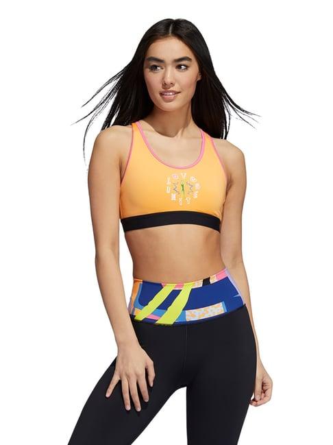 adidas orange printed sports bra