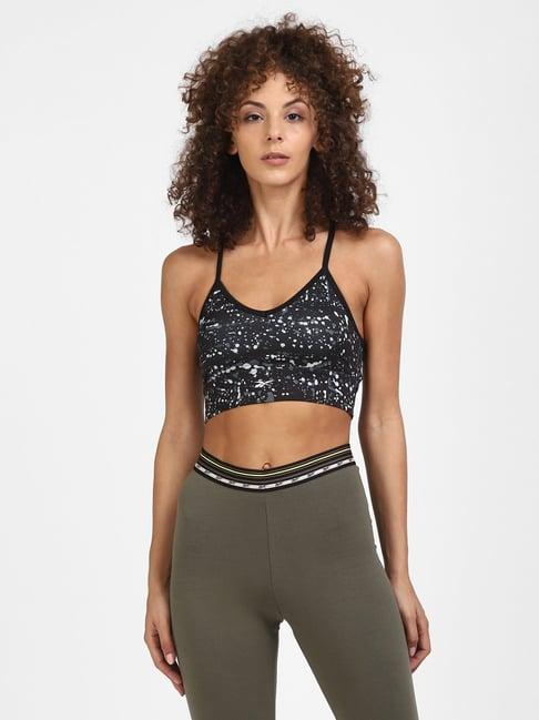 reebok black printed sports bra