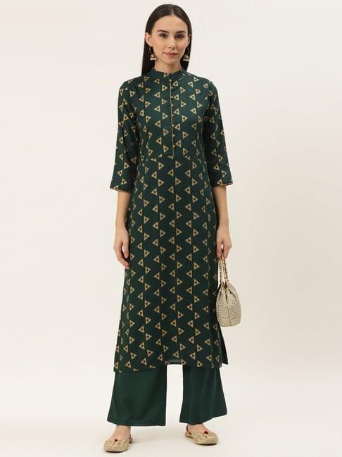 cottinfab green printed rayon kurta & palazzo set