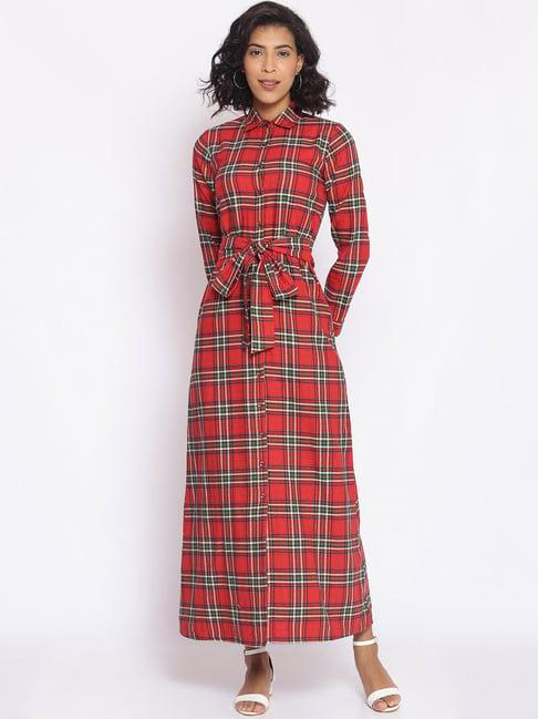 cottinfab red check shift cotton dress