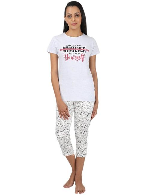 monte carlo grey & off white printed top with capris