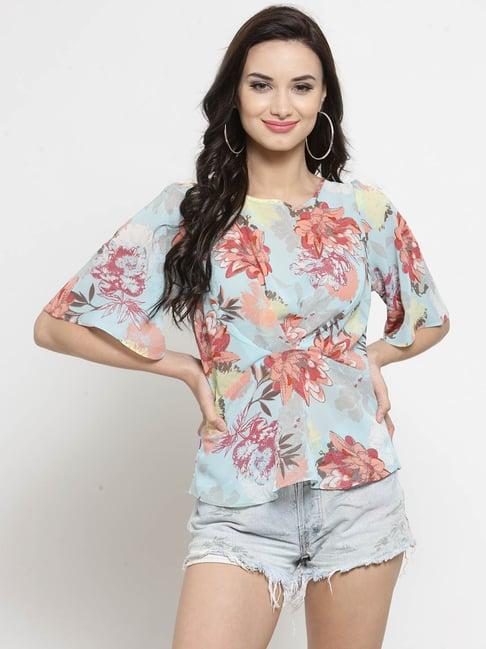 sera blue floral print top