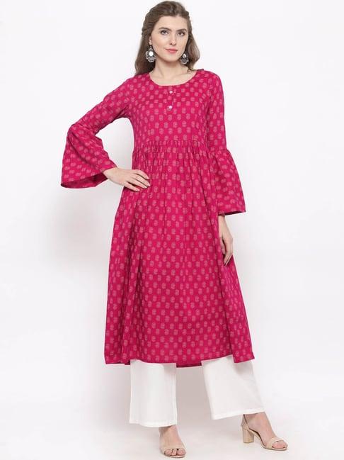 sera pink & white printed kurta with palazzos