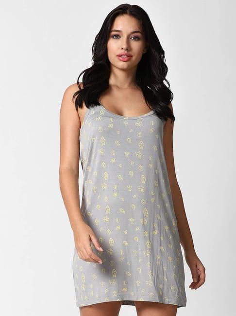 forever 21 grey & yellow printed night dress