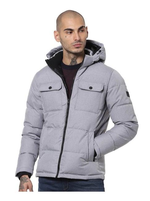 jack & jones light grey melange regular fit quilted hooded jacket