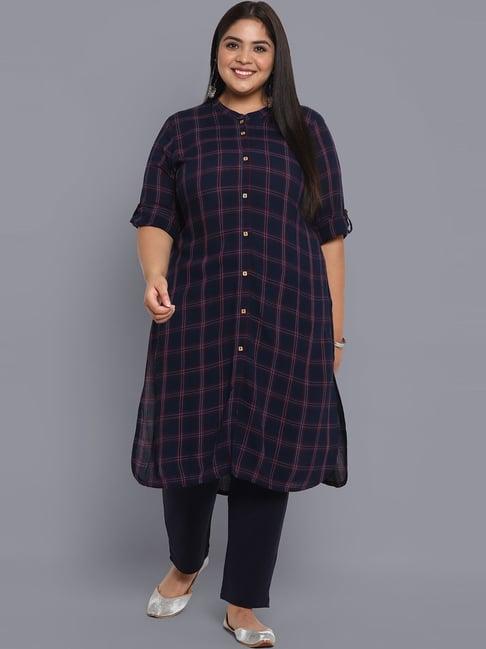 aurelia navy printed regular fit kurta