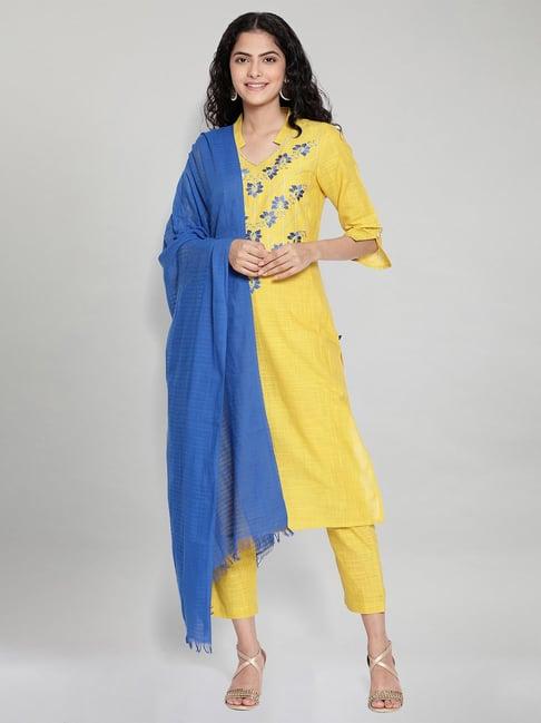 aurelia yellow embroidered kurta & trouser with dupatta