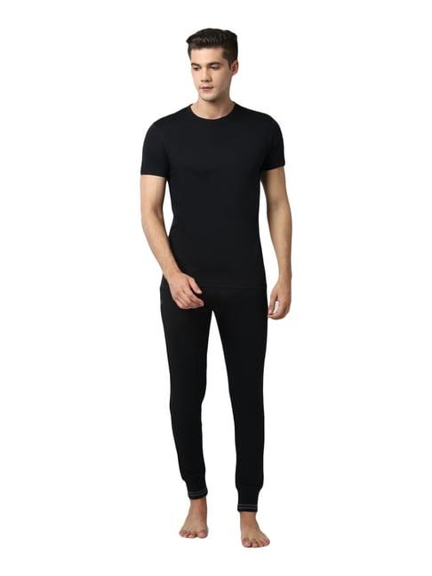 peter england black cotton regular fit t-shirt with joggers