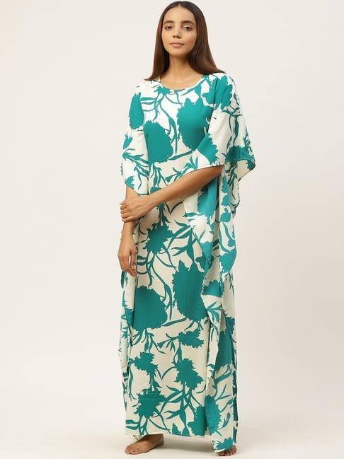 cottinfab crepe off white printed kaftan night dress