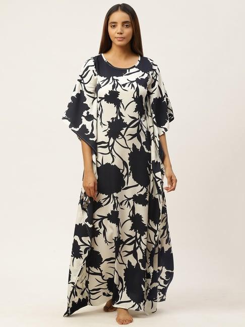 cottinfab crepe black & off white printed kaftan night dress