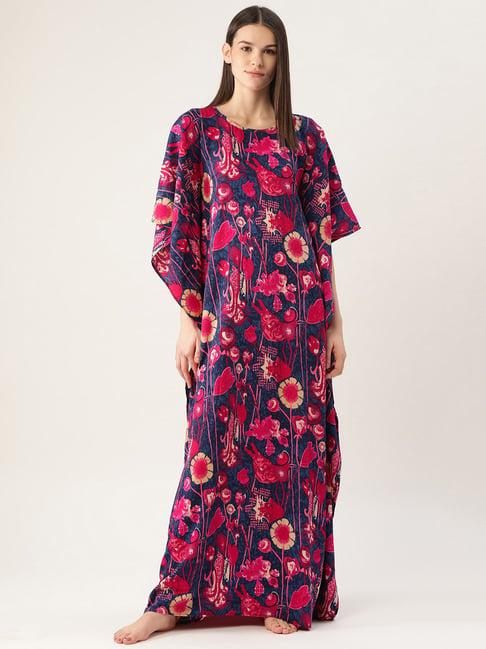 cottinfab crepe blue printed kaftan night dress