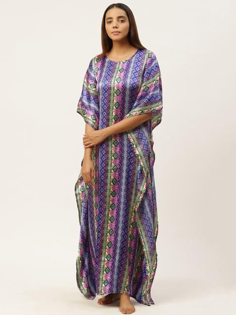 cottinfab satin multicolor kaftan night dress