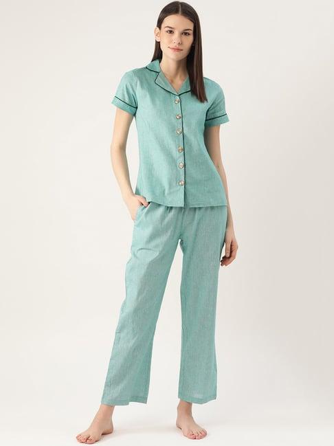 cottinfab cotton aqua shirt with pyjamas