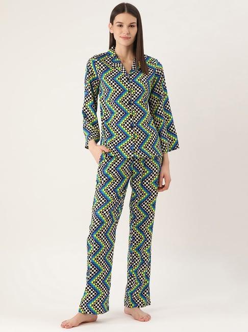 cottinfab crepe multicolor printed shirt with pyjamas