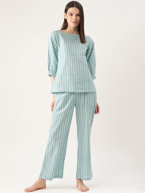 cottinfab cotton aqua striped top with pyjamas