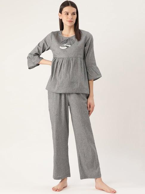 cottinfab cotton grey self design top with pyjamas