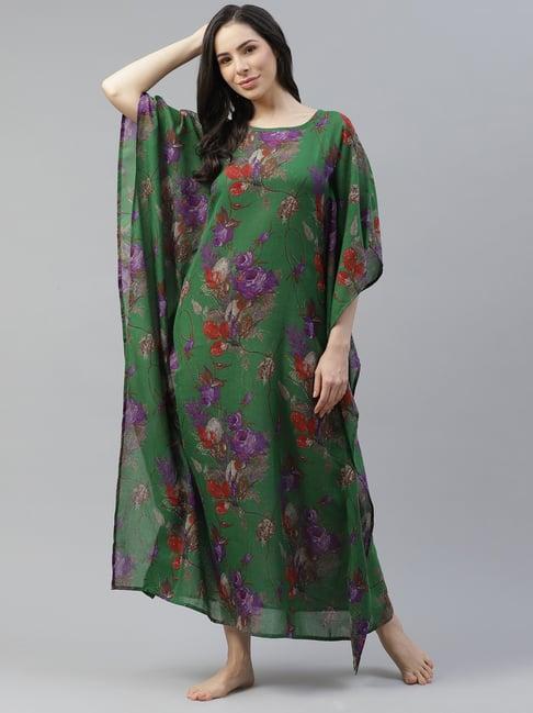 cottinfab rayon green printed kaftan night dress