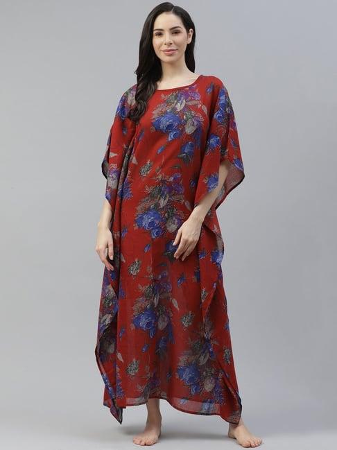 cottinfab rayon maroon printed kaftan night dress