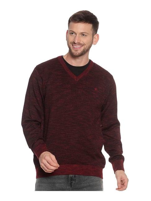 venitian- forbidden clothing maroon & black self design sweater