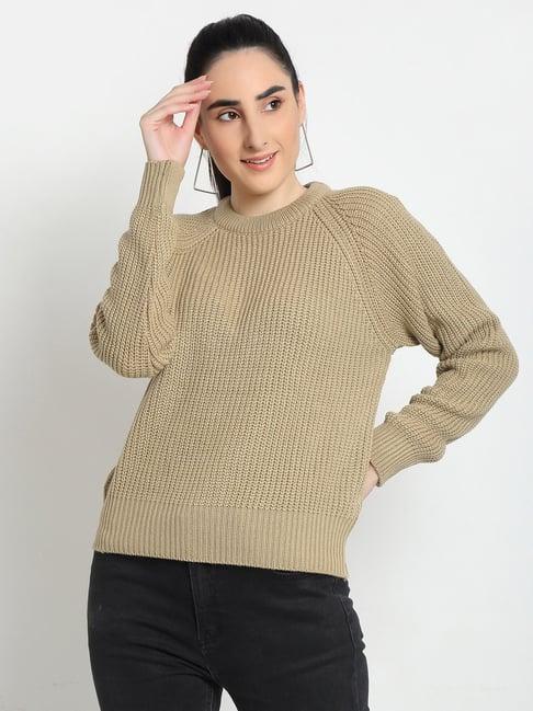 club york khaki self design sweater