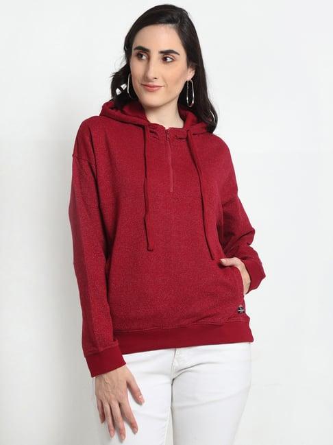 club york maroon full sleeves hooded sweatshirt