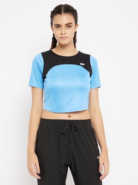 clovia blue & black regular fit crop top